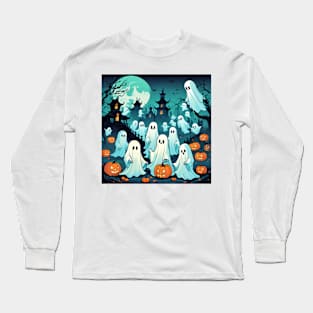 Halloween Ghosts in the Haunted Graveyard Long Sleeve T-Shirt